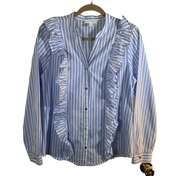 Charter Club Tops - Charter Club Women’s Blue And White Striped Long Sleeve Button Up Blouse. Size L